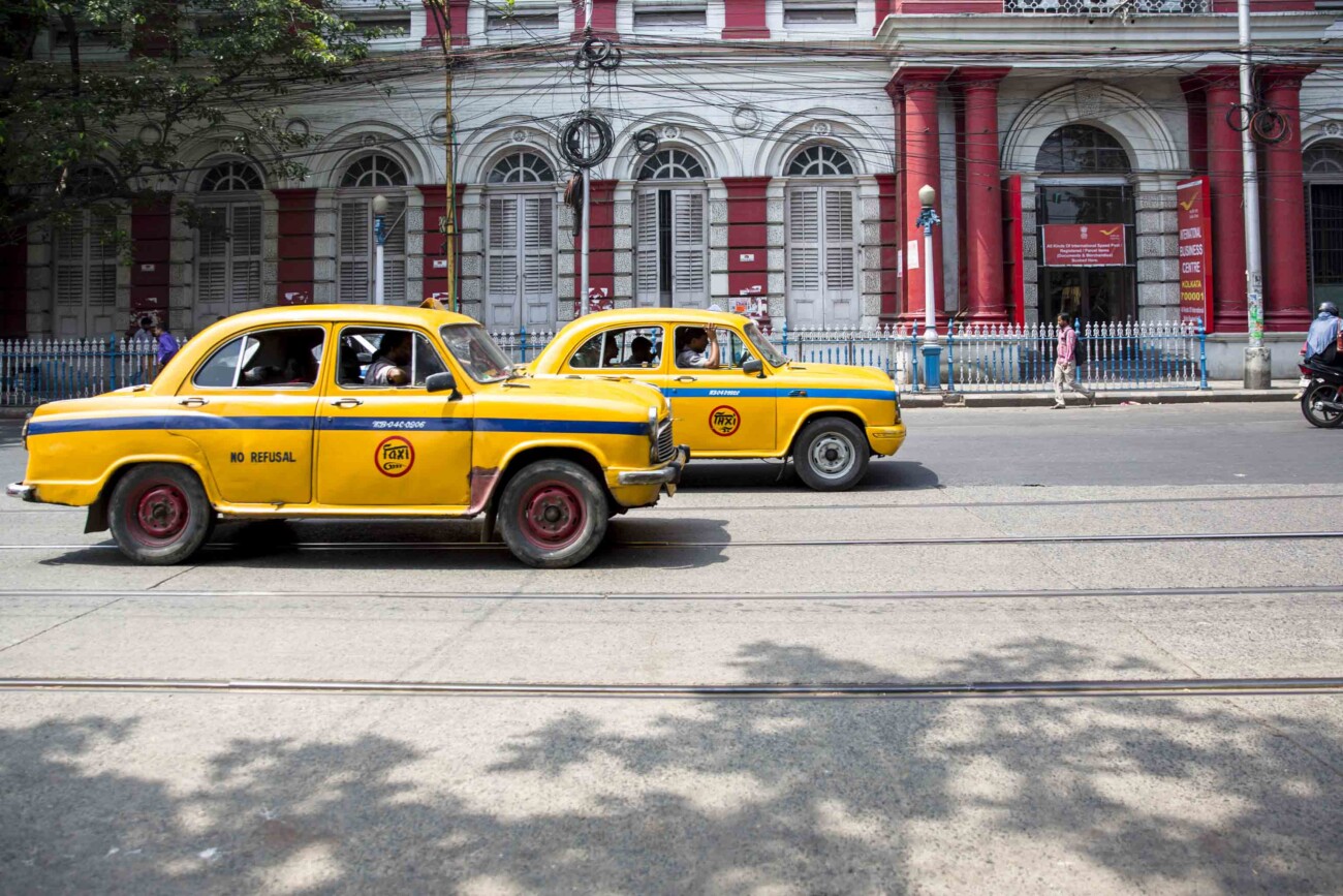 The famous yellow taxis of Calcutta, India